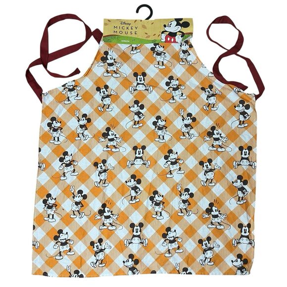 Disney Thanksgiving Apron Orange Fall Mickey Mouse Plaid Holiday Kitchen - Picture 4 of 12